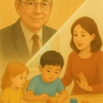 David Weikart portrait with children using Plan-Do-Review cycle – HighScope Approach illustration